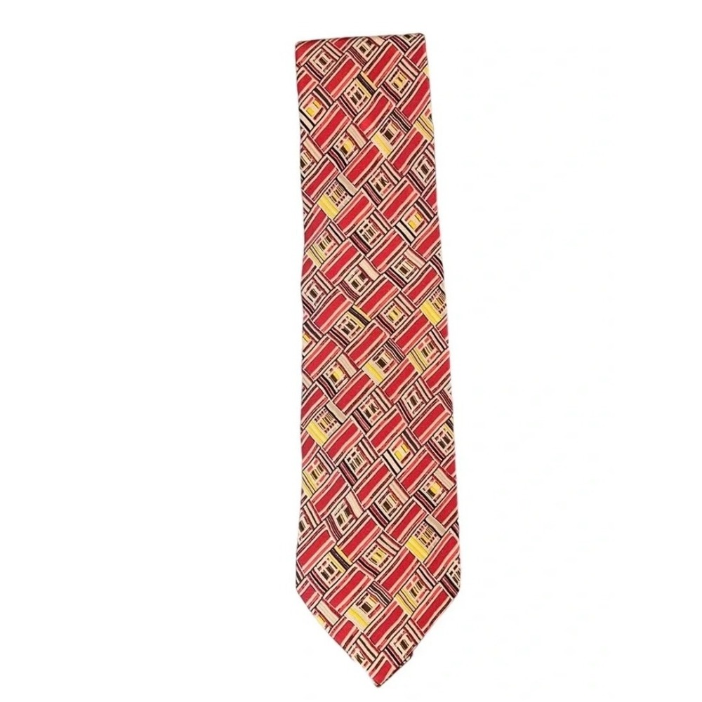 Valentino Cravatte Silk Tie Red Yellow Geometric Abstract Made in Italy Mens